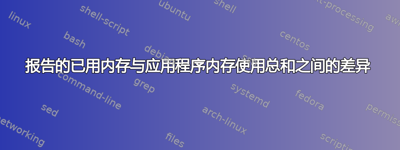 报告的已用内存与应用程序内存使用总和之间的差异