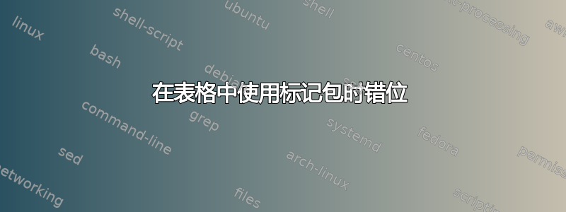 在表格中使用标记包时错位