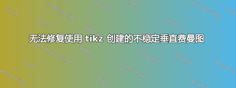 无法修复使用 tikz 创建的不稳定垂直费曼图