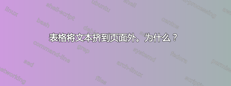 表格将文本挤到页面外。为什么？