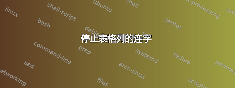 停止表格列的连字