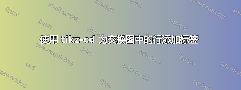 使用 tikz-cd 为交换图中的行添加标签