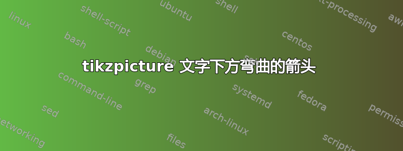 tikzpicture 文字下方弯曲的箭头