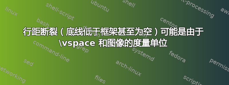 行距断裂（底线低于框架甚至为空）可能是由于 \vspace 和图像的度量单位