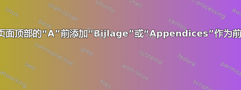 在页面顶部的“A”前添加“Bijlage”或“Appendices”作为前缀 