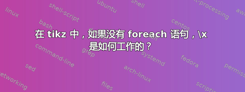 在 tikz 中，如果没有 foreach 语句，\x 是如何工作的？