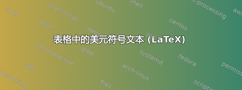 表格中的美元符号文本 (LaTeX)