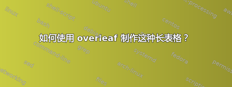 如何使用 overleaf 制作这种长表格？