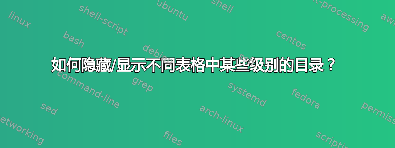 如何隐藏/显示不同表格中某些级别的目录？