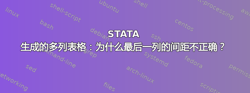 STATA 生成的多列表格：为什么最后一列的间距不正确？