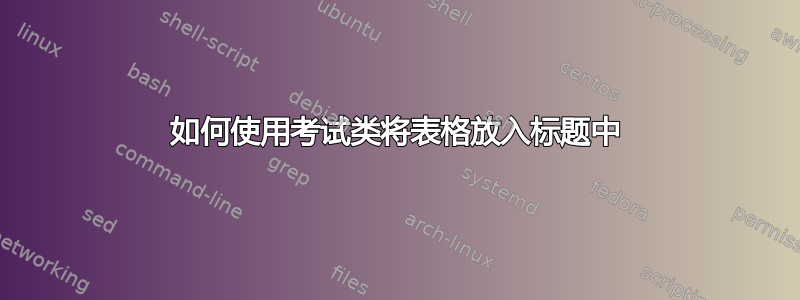 如何使用考试类将表格放入标题中