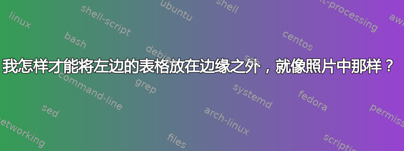 我怎样才能将左边的表格放在边缘之外，就像照片中那样？