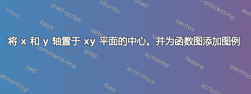 将 x 和 y 轴置于 xy 平面的中心。并为函数图添加图例