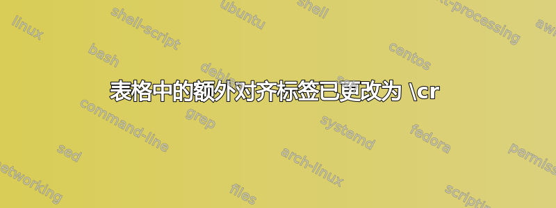 表格中的额外对齐标签已更改为 \cr