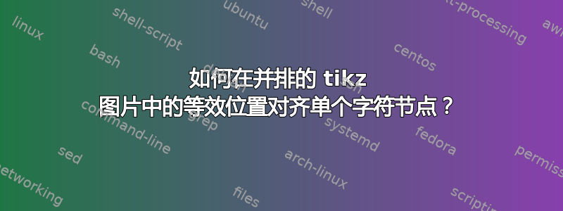 如何在并排的 tikz 图片中的等效位置对齐单个字符节点？