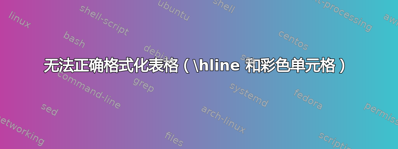 无法正确格式化表格（\hline 和彩色单元格）