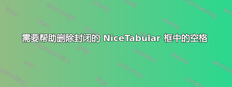 需要帮助删除封闭的 NiceTabular 框中的空格