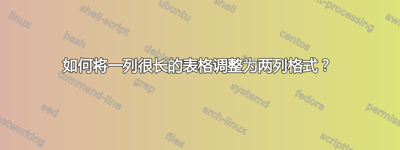 如何将一列很长的表格调整为两列格式？