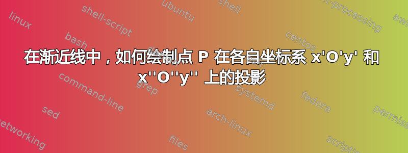 在渐近线中，如何绘制点 P 在各自坐标系 x'O'y' 和 x''O''y'' 上的投影