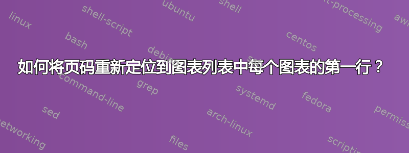 如何将页码重新定位到图表列表中每个图表的第一行？