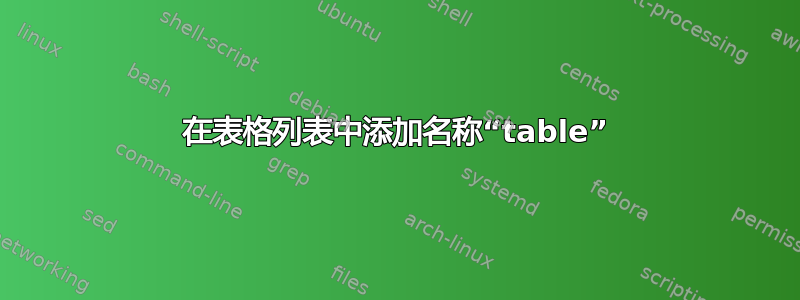 在表格列表中添加名称“table”