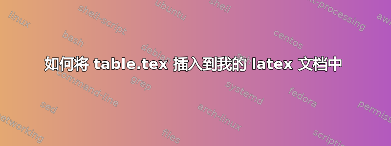 如何将 table.tex 插入到我的 latex 文档中