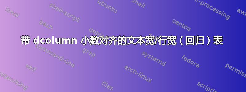 带 dcolumn 小数对齐的文本宽/行宽（回归）表