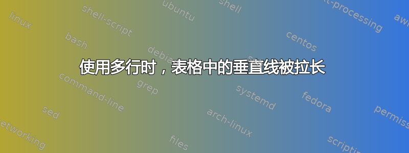 使用多行时，表格中的垂直线被拉长