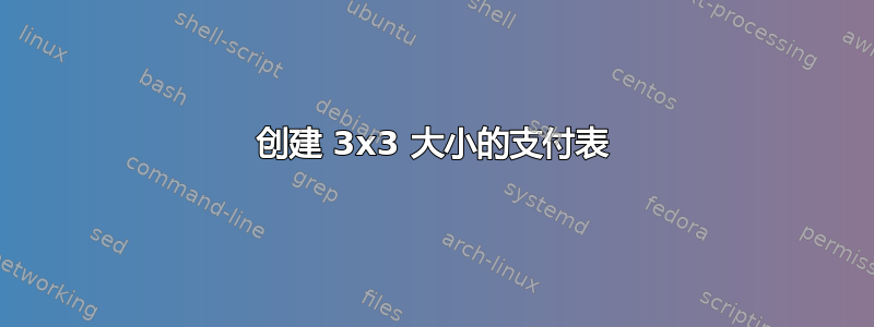 创建 3x3 大小的支付表