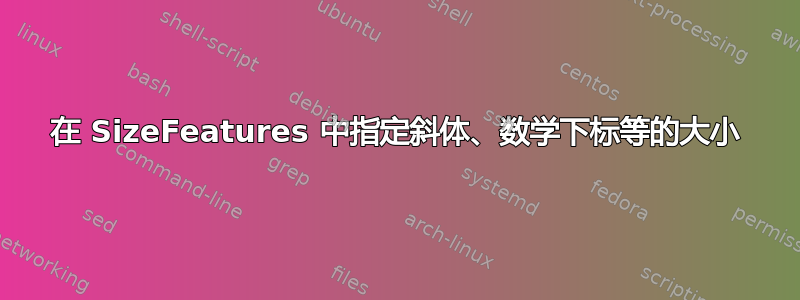 在 SizeFeatures 中指定斜体、数学下标等的大小