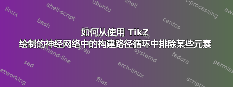 如何从使用 TikZ 绘制的神经网络中的构建路径循环中排除某些元素