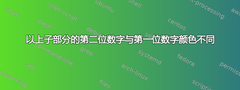 10 以上子部分的第二位数字与第一位数字颜色不同