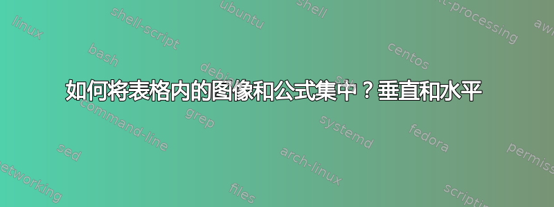 如何将表格内的图像和公式集中？垂直和水平