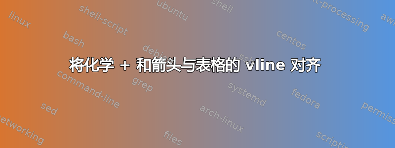 将化学 + 和箭头与表格的 vline 对齐