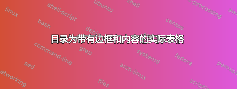 目录为带有边框和内容的实际表格