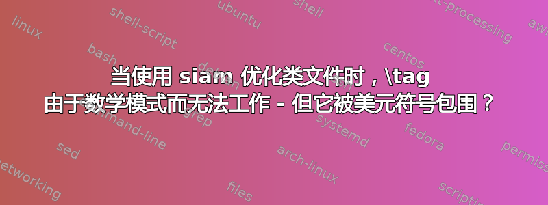 当使用 siam 优化类文件时，\tag 由于数学模式而无法工作 - 但它被美元符号包围？