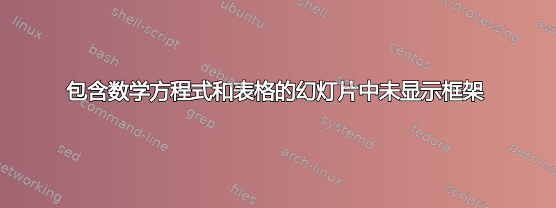 包含数学方程式和表格的幻灯片中未显示框架