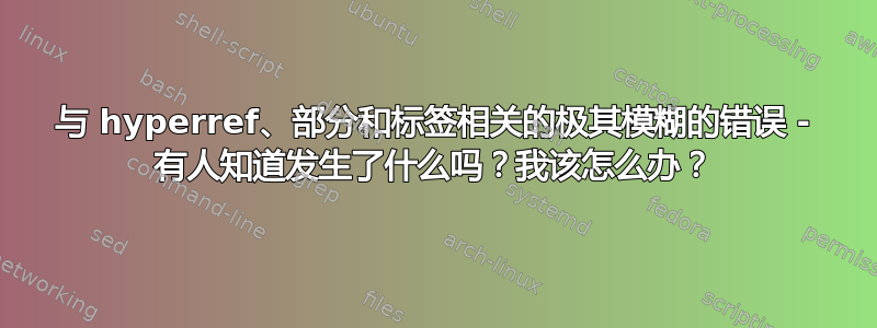 与 hyperref、部分和标签相关的极其模糊的错误 - 有人知道发生了什么吗？我该怎么办？