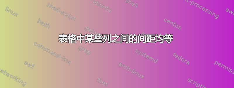 表格中某些列之间的间距均等