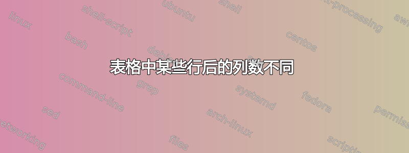 表格中某些行后的列数不同