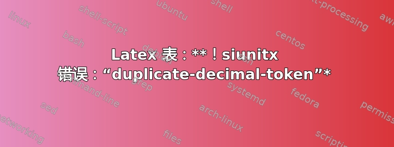 Latex 表：**！siunitx 错误：“duplicate-decimal-token”*