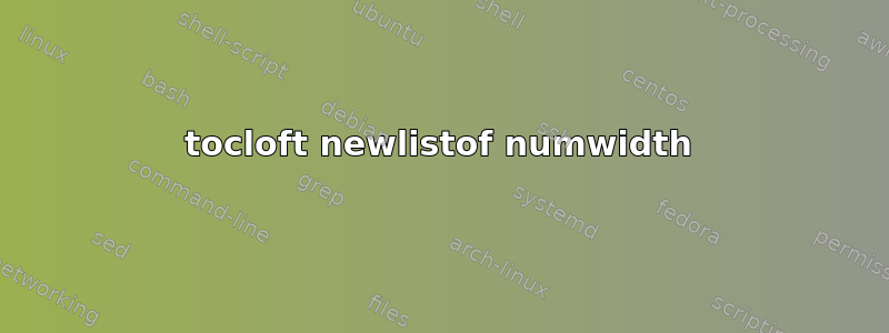 tocloft newlistof numwidth