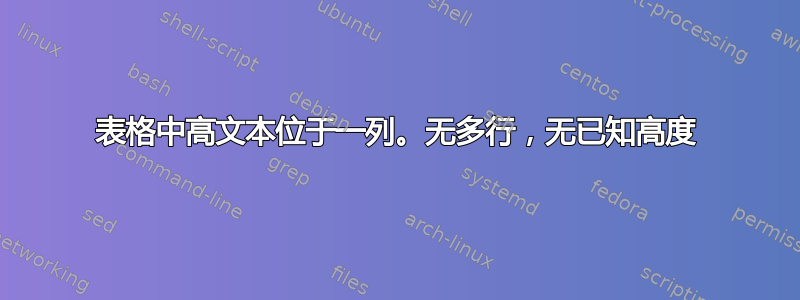 表格中高文本位于一列。无多行，无已知高度