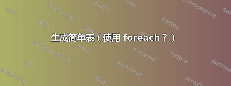 生成简单表（使用 foreach？）