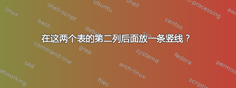 在这两个表的第二列后面放一条竖线？