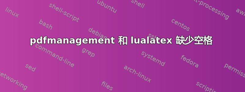 pdfmanagement 和 lualatex 缺少空格