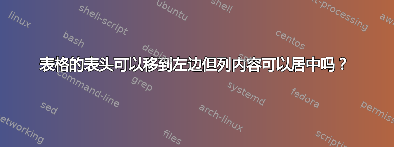 表格的表头可以移到左边但列内容可以居中吗？