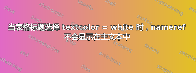 当表格标题选择 textcolor = white 时，nameref 不会显示在主文本中