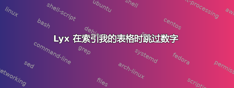 Lyx 在索引我的表格时跳过数字