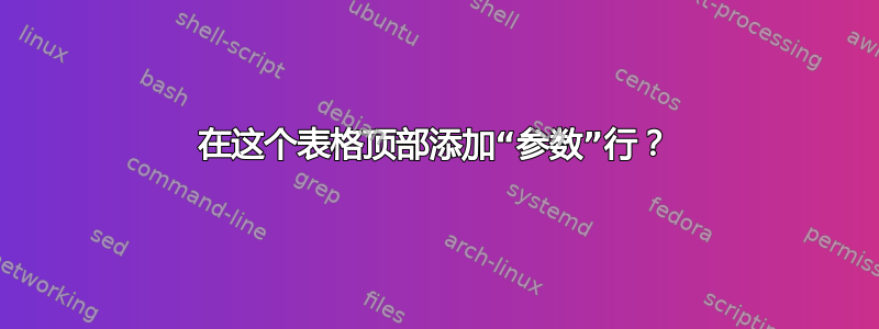 在这个表格顶部添加“参数”行？